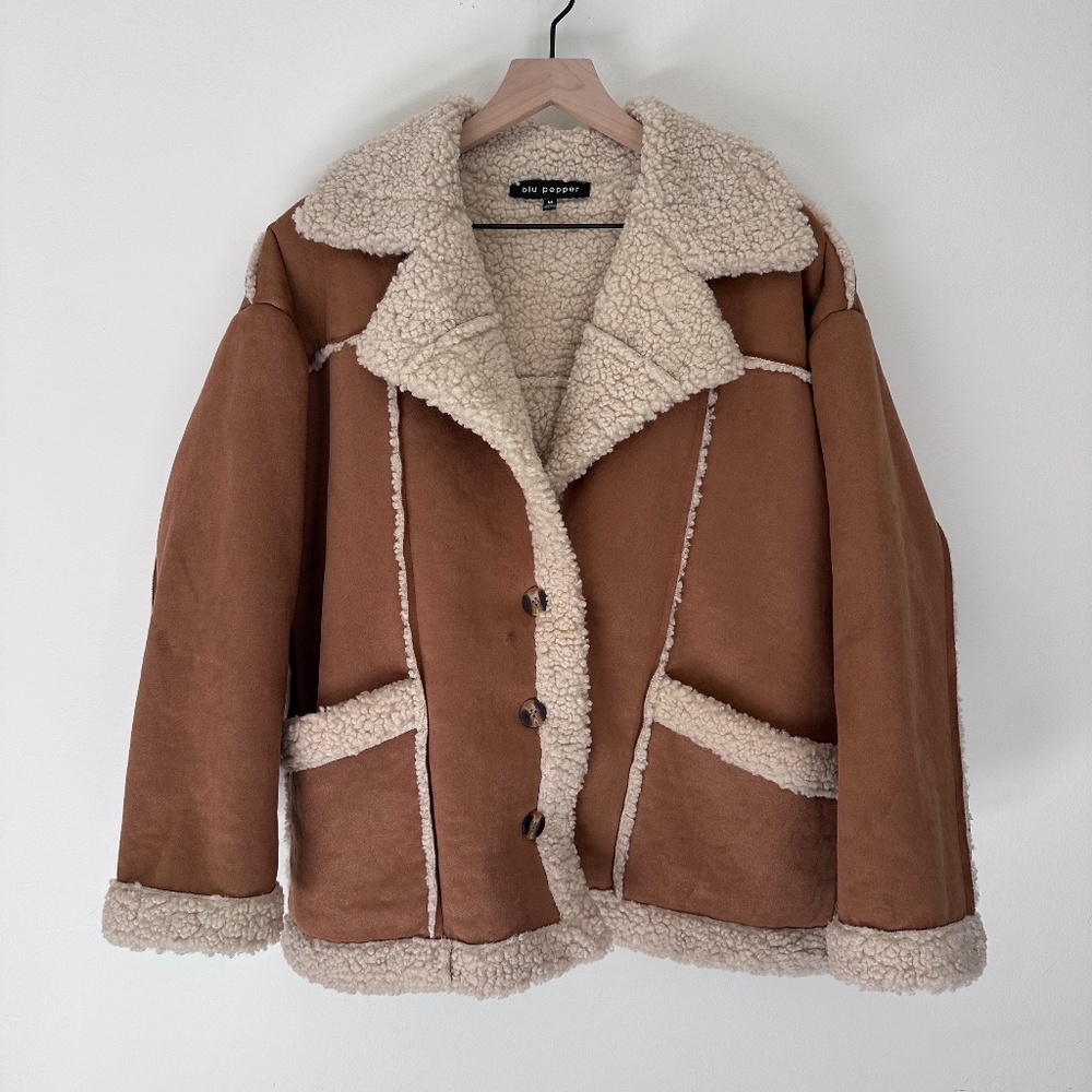 Blu Pepper Faux Suede Jacket with Sherpa Lining